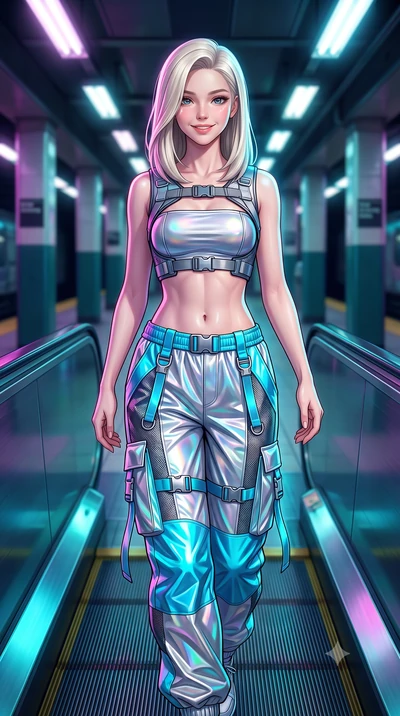 score_9, masterpiece, best quality, ultra-detailed, high-budget anime keyframe, semi-realistic 3D game render, editorial fashion photography, tasteful artistic composition, Caucasian woman. close-up cowboy shot from the waist and thighs up, the chara