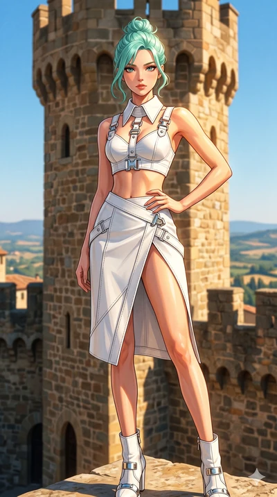 score_9, masterpiece, best quality, ultra-detailed, high-budget anime keyframe, editorial fashion photography, tasteful artistic composition, Japanese woman. cowboy shot from the thighs up, character and outfit filling the frame for maximum editorial