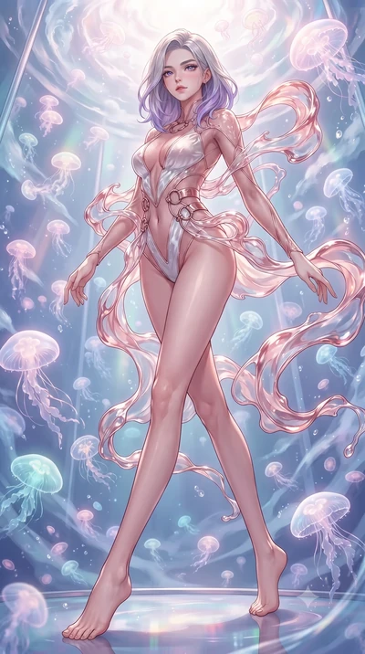 score_9, masterpiece, best quality, ultra-detailed, high-budget anime keyframe, editorial fashion photography, tasteful artistic composition, Caucasian woman. low angle full-body shot from head to toe showing her feet, filling the entire 9:16 vertica