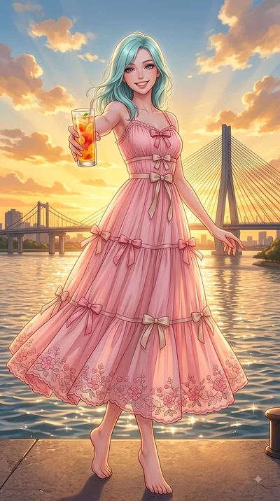 score_9, masterpiece, best quality, ultra-detailed, high-budget anime keyframe, editorial fashion photography, tasteful artistic composition, Japanese woman. low angle full-body shot from head to toe showing her feet, filling the entire 9:16 vertical