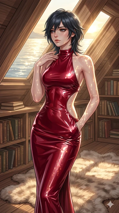 score_9, masterpiece, best quality, ultra-detailed, high-budget anime keyframe, editorial fashion photography, tasteful artistic composition, Caucasian woman, strictly human ears. cowboy shot from the thighs up, character and outfit filling the frame