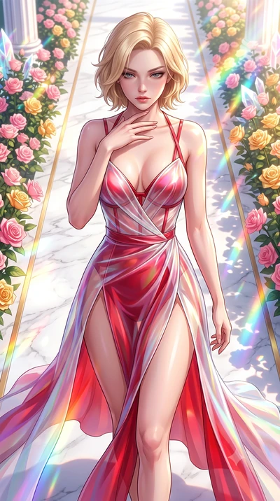 score_9, masterpiece, best quality, ultra-detailed, high-budget anime keyframe, semi-realistic 3D game render, editorial fashion photography, tasteful artistic composition, Caucasian woman. close-up cowboy shot from the waist and thighs up, the chara