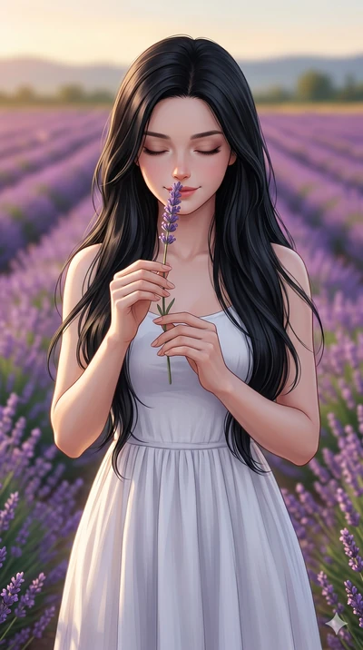 score_9, score_8_up, score_7_up, source_anime, masterpiece, best quality, ultra-detailed, same character with long flowing black hair, wearing a light white summer sundress, upper body close-up from thigh up filling the screen, gently holding and sme