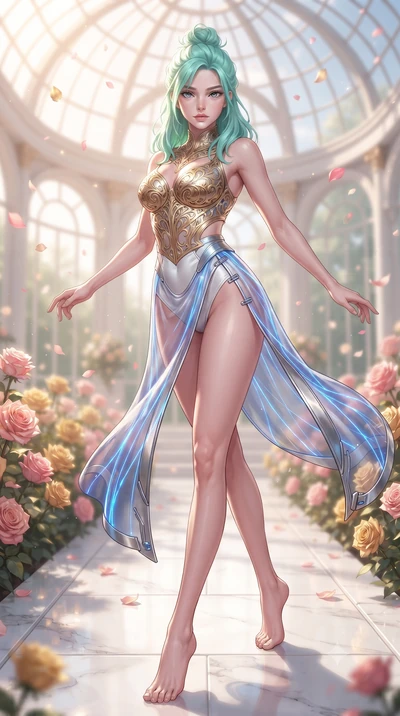 score_9, masterpiece, best quality, ultra-detailed, high-budget anime keyframe, editorial fashion photography, tasteful artistic composition, Japanese woman. low angle full-body shot from head to toe showing her feet, filling the entire 9:16 vertical