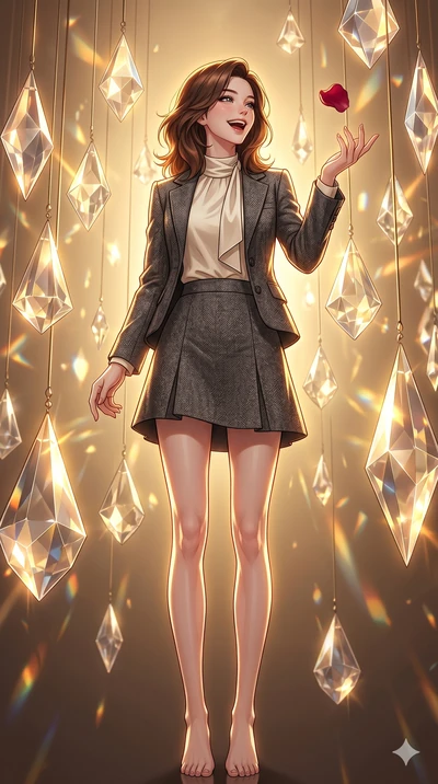 score_9, masterpiece, best quality, ultra-detailed, high-budget anime keyframe, vibrant anime aesthetic, Korean woman. low angle full-body shot from head to toe showing her feet, filling the entire 9:16 vertical frame with her statuesque presence, st