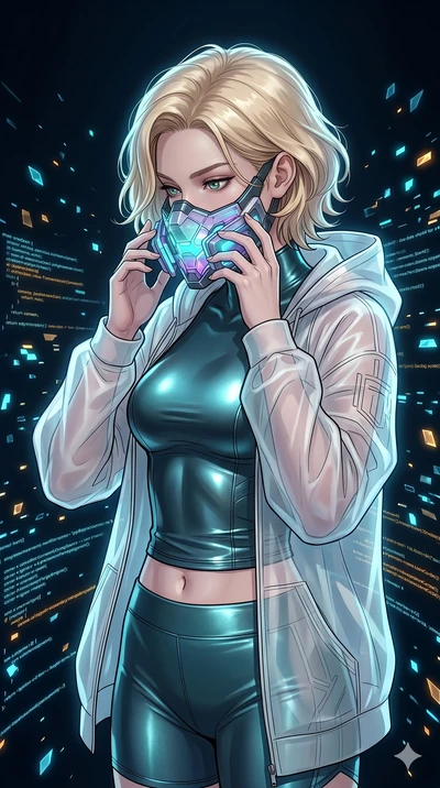 score_9, masterpiece, best quality, ultra-detailed, high-budget anime movie keyframe, cinematic anime lighting, intricate line art, Caucasian (strictly human ears) woman. Medium shot of upper body capturing the intricate details of her high-fashion a