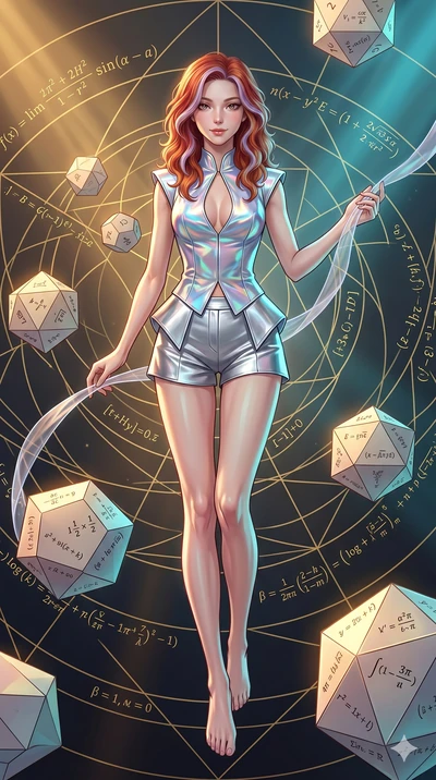 score_9, masterpiece, best quality, ultra-detailed, high-budget anime keyframe, Japanese woman. low angle full-body shot filling the entire 9:16 frame with her statuesque presence, stretching the vertical silhouette. floating gracefully in a mathemat