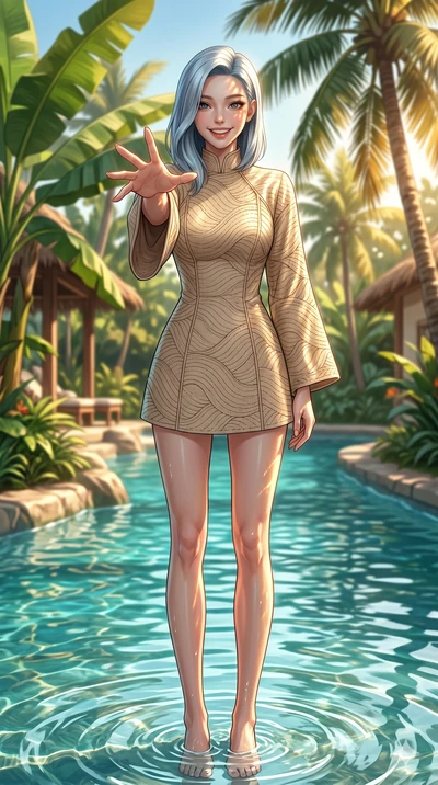 score_9, masterpiece, best quality, ultra-detailed, high-budget anime keyframe, editorial fashion photography, tasteful artistic composition, Korean woman. low angle full-body shot from head to toe showing her feet, filling the entire 9:16 vertical f