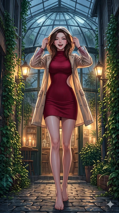 score_9, masterpiece, best quality, ultra-detailed, high-budget anime keyframe, vibrant anime aesthetic, Korean woman. low angle full-body shot from head to toe showing her feet, filling the entire 9:16 vertical frame with her statuesque presence, st