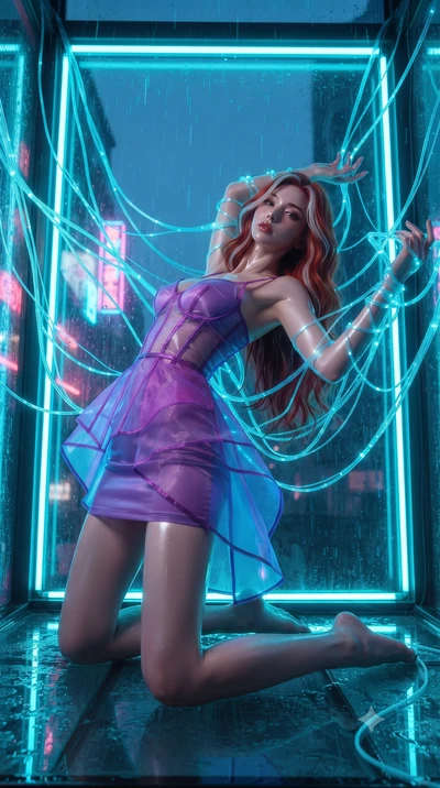 score_9, masterpiece, best quality, ultra-detailed, High-budget Anime Keyframe, editorial fashion photography, tasteful artistic composition, realistic cosplay photography, Caucasian woman, strictly human ears. Low angle cowboy shot filling the entir