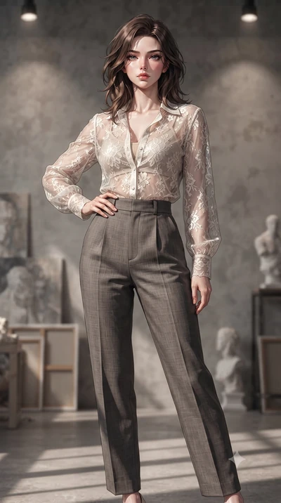 score_9, masterpiece, best quality, ultra-detailed, high-budget anime keyframe, editorial fashion photography, tasteful artistic composition, Korean woman woman. low angle full-body shot from head to toe showing her feet, filling the entire 9:16 vert