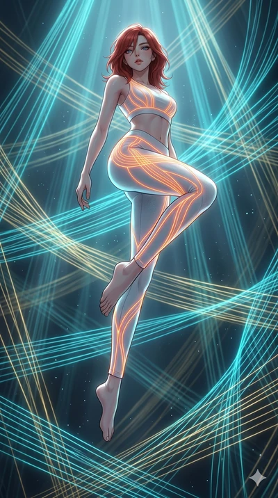 score_9, masterpiece, best quality, ultra-detailed, high-budget anime keyframe, Korean woman. low angle full-body shot filling the entire 9:16 frame with her statuesque presence, stretching the vertical silhouette. floating suspended in an ethereal l