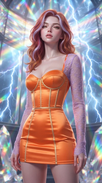 score_9, masterpiece, best quality, ultra-detailed, high-budget anime keyframe, editorial fashion photography, tasteful artistic composition, Caucasian woman, strictly human ears. close-up cowboy shot from the waist and thighs up, the character domin
