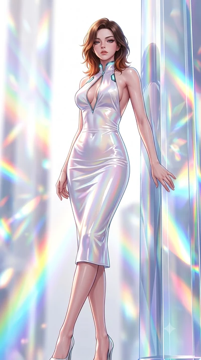 score_9, masterpiece, best quality, ultra-detailed, high-budget anime keyframe, semi-realistic 3D game render, editorial fashion photography, tasteful artistic composition, Korean woman. low angle full-body shot from head to toe showing her feet, fil