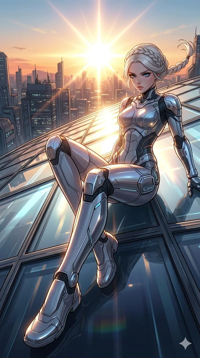 score_9, masterpiece, best quality, ultra-detailed, high-budget anime movie keyframe, cinematic anime lighting, intricate line art, Caucasian (strictly human ears) woman. Low angle cowboy shot capturing a powerful motion and statuesque presence. slid