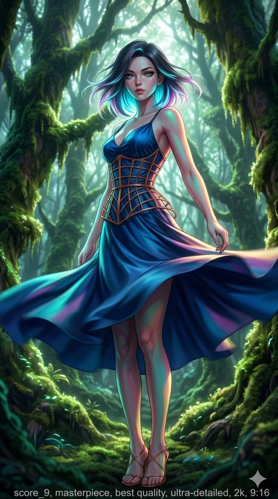 score_9, masterpiece, best quality, ultra-detailed, high-budget anime keyframe, editorial fashion photography, tasteful artistic composition, Caucasian woman, strictly human ears. low angle full-body shot from head to toe showing her feet, filling th