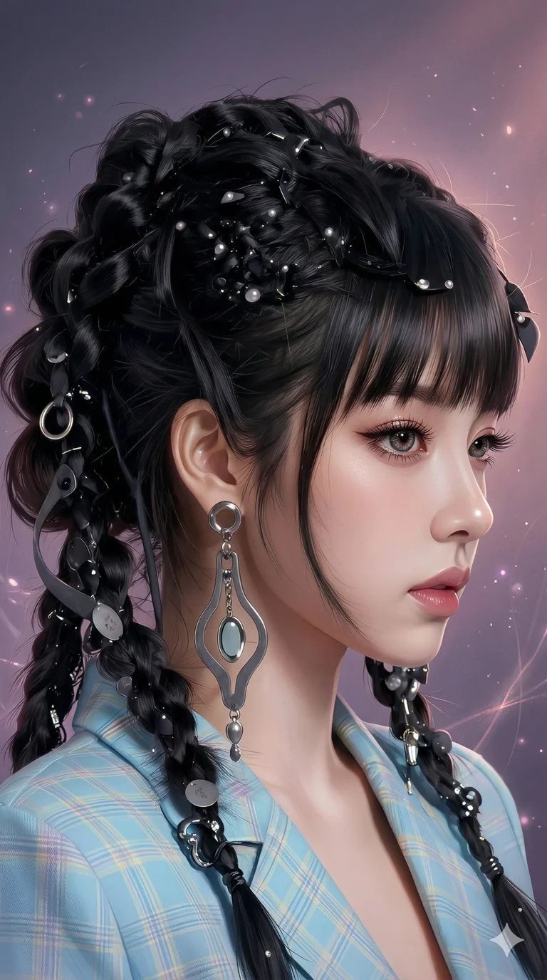 이 세련된 인물을 게임 로딩 화면급 고퀄리티 디지털 일러스트로 변환해줘. 캐릭터의 매력적인 눈매와 얼굴형을 정교하고 예쁘게 다듬어줘, 2k, ultra detail, master piece, 9:16 ratio