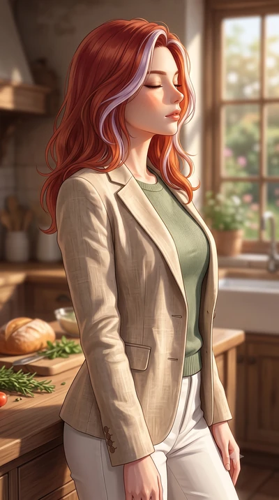 score_9, masterpiece, best quality, ultra-detailed, high-budget anime keyframe, editorial fashion photography, tasteful artistic composition, Caucasian woman woman. close-up cowboy shot from the waist and thighs up, the character dominates the compos