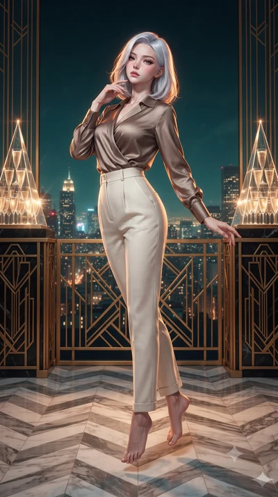 score_9, masterpiece, best quality, ultra-detailed, high-budget anime keyframe, editorial fashion photography, tasteful artistic composition, Korean woman. low angle full-body shot from head to toe showing her feet, filling the entire 9:16 vertical f