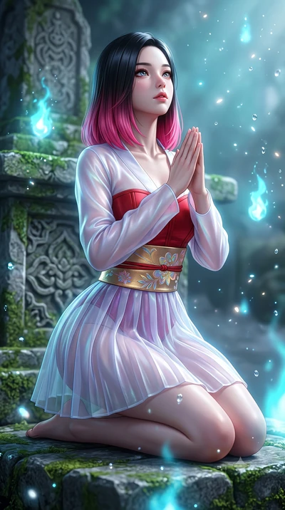 score_9, masterpiece, best quality, ultra-detailed, high-budget anime keyframe, semi-realistic 3D game render, editorial fashion photography, tasteful artistic composition, Korean woman. close-up cowboy shot from the waist and thighs up, the characte