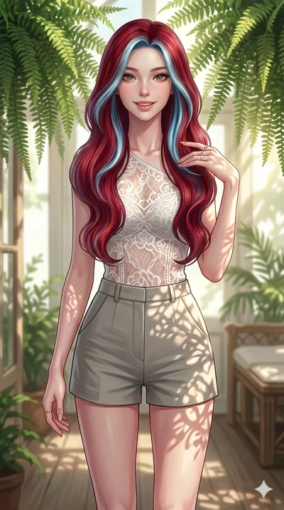 score_9, masterpiece, best quality, ultra-detailed, high-budget anime keyframe, editorial fashion photography, tasteful artistic composition, Caucasian woman, strictly human ears. cowboy shot from the thighs up, character and outfit filling the frame