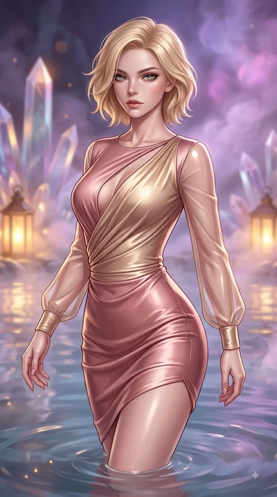 score_9, masterpiece, best quality, ultra-detailed, high-budget anime keyframe, editorial fashion photography, tasteful artistic composition, Caucasian woman. close-up cowboy shot from the waist and thighs up, the character dominates the composition,