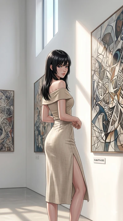 score_9, masterpiece, best quality, ultra-detailed, high-budget anime keyframe, editorial fashion photography, tasteful artistic composition, Caucasian woman, strictly human ears. cowboy shot from the thighs up, character and outfit filling the frame