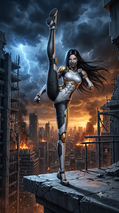 score_9, masterpiece, best quality, ultra-detailed, high-budget anime keyframe, semi-realistic 3D game render, editorial fashion photography, tasteful artistic composition, Korean woman. low angle full-body shot from head to toe showing her feet, fil