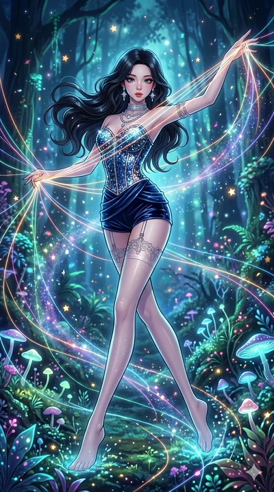 score_9, masterpiece, best quality, ultra-detailed, high-budget anime movie keyframe, cinematic anime lighting, intricate line art, Japanese woman. Dynamic full-body shot stretching the vertical silhouette across the 9:16 frame. weaving threads of li