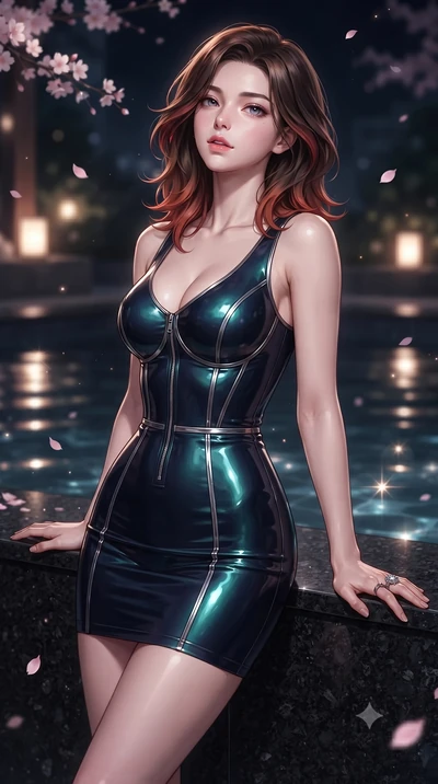 score_9, masterpiece, best quality, ultra-detailed, high-budget anime keyframe, editorial fashion photography, tasteful artistic composition, Korean woman. close-up cowboy shot from the waist and thighs up, the character dominates the composition, fi