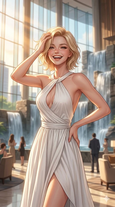 score_9, masterpiece, best quality, ultra-detailed, high-budget anime keyframe, editorial fashion photography, tasteful artistic composition, Caucasian woman, strictly human ears. cowboy shot from the thighs up, character and outfit filling the frame