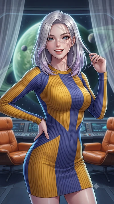 score_9, masterpiece, best quality, ultra-detailed, high-budget anime keyframe, editorial fashion photography, tasteful artistic composition, Caucasian woman, strictly human ears. close-up cowboy shot from the waist and thighs up, the character domin