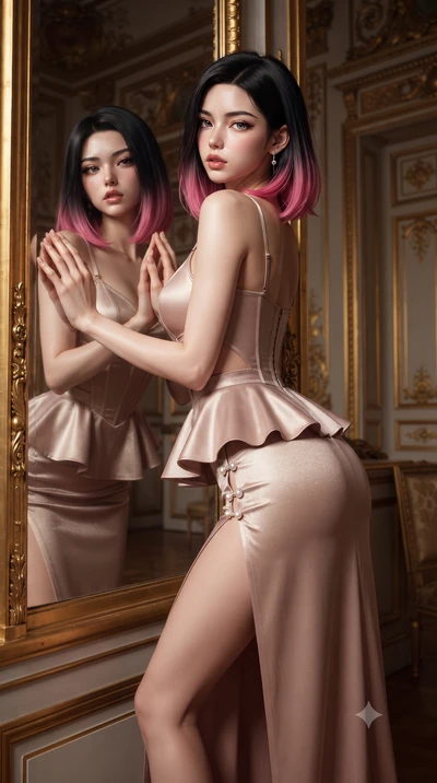 score_9, masterpiece, best quality, ultra-detailed, high-budget anime keyframe, editorial fashion photography, tasteful artistic composition, Korean woman. close-up cowboy shot from the waist and thighs up, the character dominates the composition, fi