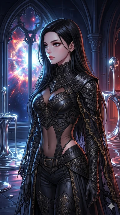score_9, masterpiece, best quality, ultra-detailed, high-budget anime movie keyframe, cinematic anime lighting, intricate line art, Korean woman. Medium shot of upper body capturing the intricate details of her high-fashion attire. observing a supern