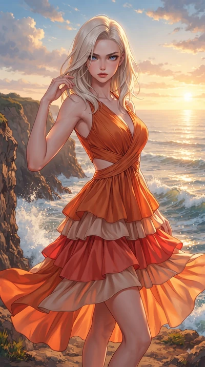 score_9, masterpiece, best quality, ultra-detailed, high-budget anime keyframe, editorial fashion photography, tasteful artistic composition, Caucasian woman. close-up cowboy shot from the waist and thighs up, the character dominates the composition,