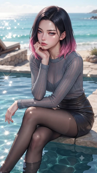 score_9, masterpiece, best quality, ultra-detailed, high-budget anime keyframe, editorial fashion photography, tasteful artistic composition, Korean woman. close-up cowboy shot from the waist and thighs up, the character dominates the composition, fi