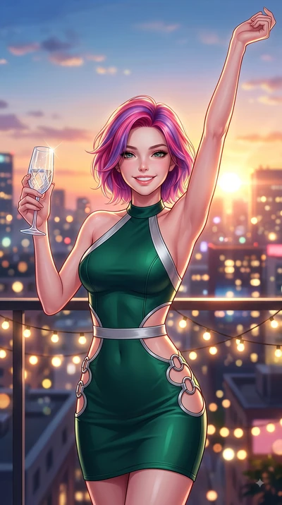 score_9, masterpiece, best quality, ultra-detailed, high-budget anime keyframe, editorial fashion photography, tasteful artistic composition, Caucasian woman. close-up cowboy shot from the waist and thighs up, the character dominates the composition,