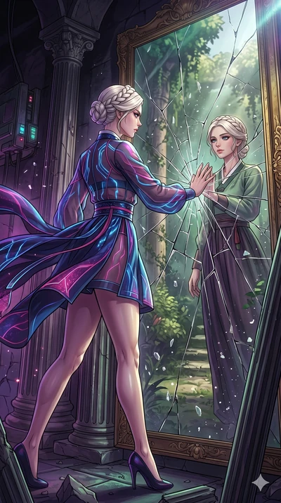 score_9, masterpiece, best quality, ultra-detailed, high-budget anime movie keyframe, cinematic anime lighting, intricate line art, Caucasian (strictly human ears) woman. Low angle cowboy shot capturing a powerful motion and statuesque presence. star