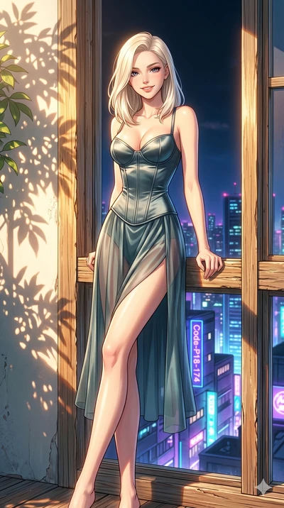score_9, masterpiece, best quality, ultra-detailed, high-budget anime keyframe, editorial fashion photography, tasteful artistic composition, Caucasian woman, strictly human ears. cowboy shot from the thighs up, character and outfit filling the frame