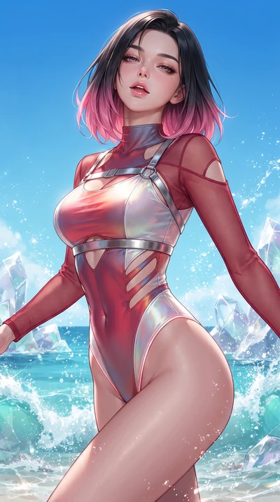 score_9, masterpiece, best quality, ultra-detailed, high-budget anime keyframe, editorial fashion photography, tasteful artistic composition, Korean woman. close-up cowboy shot from the waist and thighs up, the character dominates the composition, fi