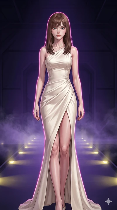 score_9, masterpiece, best quality, ultra-detailed, high-budget anime keyframe, editorial fashion photography, tasteful artistic composition, Korean woman. cowboy shot from the thighs up, character and outfit filling the frame for maximum editorial p