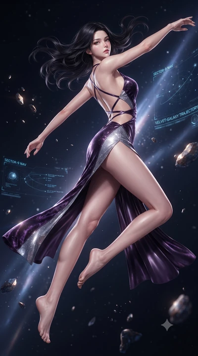 score_9, masterpiece, best quality, ultra-detailed, high-budget anime keyframe, editorial fashion photography, tasteful artistic composition, Korean woman. low angle full-body shot from head to toe showing her feet, filling the entire 9:16 vertical f