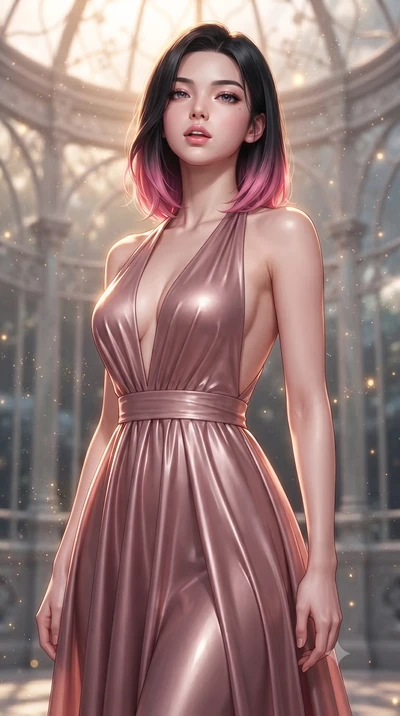 score_9, masterpiece, best quality, ultra-detailed, high-budget anime keyframe, editorial fashion photography, tasteful artistic composition, Korean woman. close-up cowboy shot from the waist and thighs up, the character dominates the composition, fi