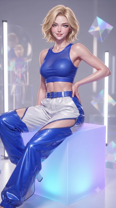 score_9, masterpiece, best quality, ultra-detailed, high-budget anime keyframe, editorial fashion photography, tasteful artistic composition, Caucasian woman. close-up cowboy shot from the waist and thighs up, the character dominates the composition,