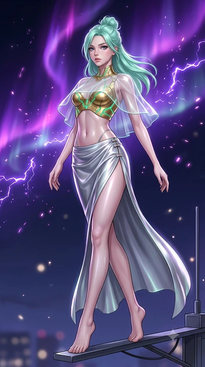 score_9, masterpiece, best quality, ultra-detailed, high-budget anime keyframe, editorial fashion photography, tasteful artistic composition, Japanese woman. low angle full-body shot from head to toe showing her feet, filling the entire 9:16 vertical