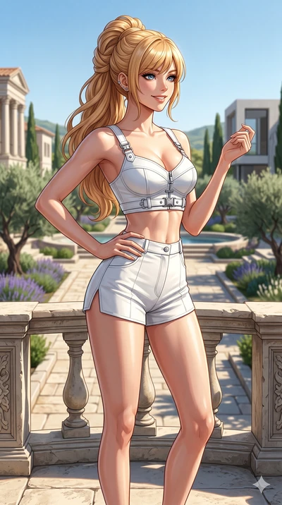 score_9, masterpiece, best quality, ultra-detailed, high-budget anime keyframe, editorial fashion photography, tasteful artistic composition, Caucasian woman, strictly human ears. cowboy shot from the thighs up, character and outfit filling the frame