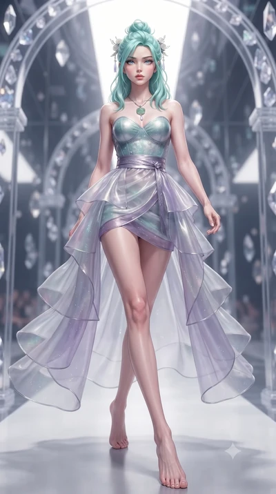 score_9, masterpiece, best quality, ultra-detailed, high-budget anime keyframe, editorial fashion photography, tasteful artistic composition, Japanese woman. low angle full-body shot from head to toe showing her feet, filling the entire 9:16 vertical