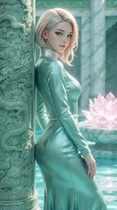 score_9, masterpiece, best quality, ultra-detailed, high-budget anime keyframe, editorial fashion photography, tasteful artistic composition, Caucasian woman. close-up cowboy shot from the waist and thighs up, the character dominates the composition,