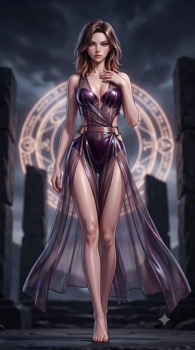 score_9, masterpiece, best quality, ultra-detailed, high-budget anime keyframe, semi-realistic 3D game render, editorial fashion photography, tasteful artistic composition, Korean woman. low angle full-body shot from head to toe showing her feet, fil