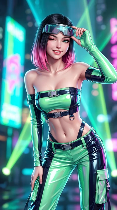 score_9, masterpiece, best quality, ultra-detailed, high-budget anime keyframe, semi-realistic 3D game render, editorial fashion photography, tasteful artistic composition, Korean woman. close-up cowboy shot from the waist and thighs up, the characte